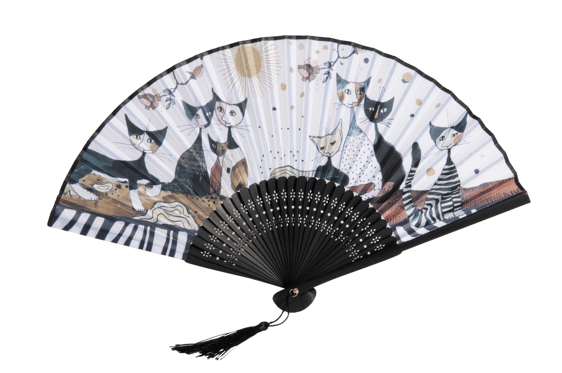 Fan, Wachtmeister, Cats sepia, with bag, bamboo