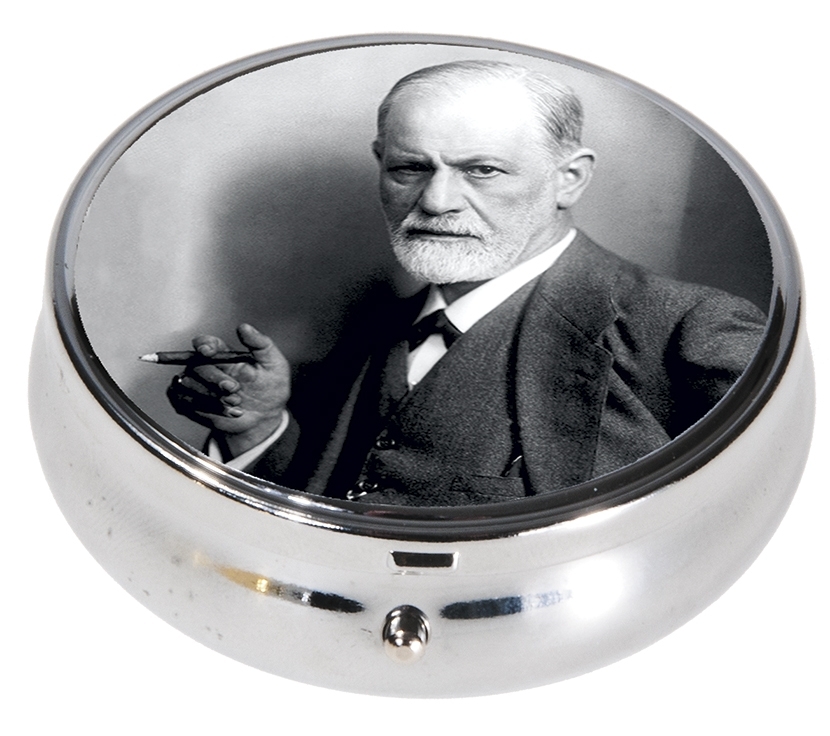 pillbox, large, round,  Sigmund Freud, Portrait