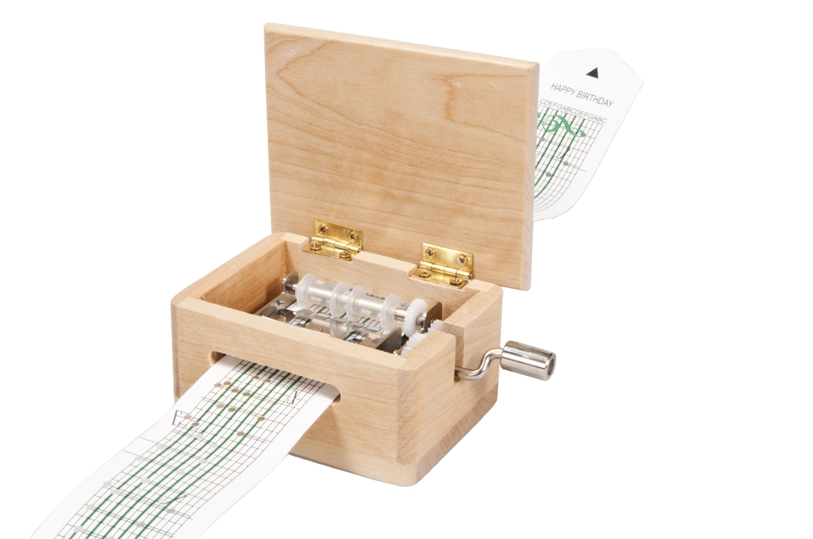 Music box for punched tapes, wooden case (natural)