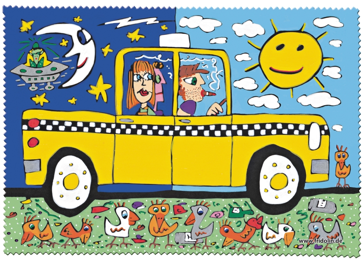 Eyeglass cleaning cloth, James Rizzi, Taxi/pigeons