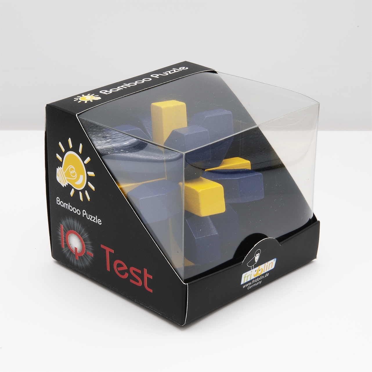 IQ-Test, bamboo puzzle, Crystal, blue, yellow