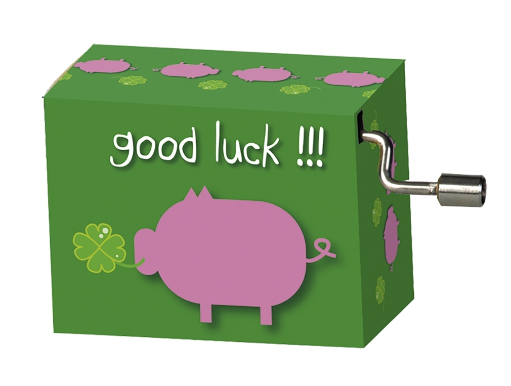 Music box, Happy Birthday, Good luck!, with pig