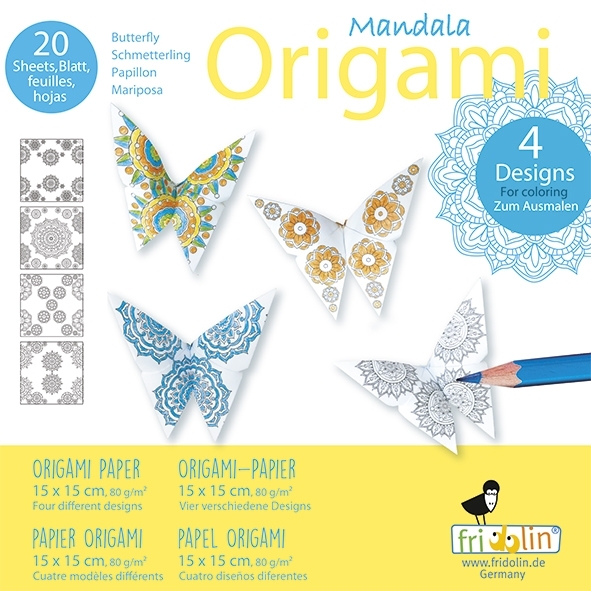 Mandala Colour. Origami, butterfly 20 sheets 15x15