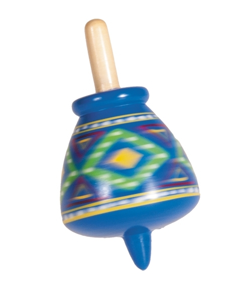 Wooden spinning top, Ethno, blue, rhombs