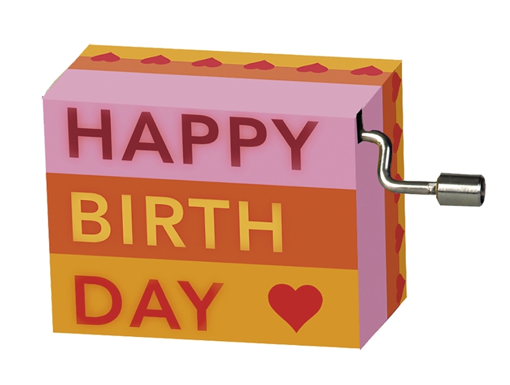 Music box, Happy Birthday, stripes with hearts