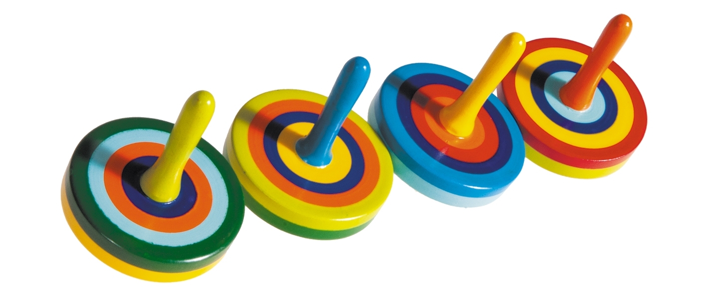 Wooden spinning top, Disc, sorted by color