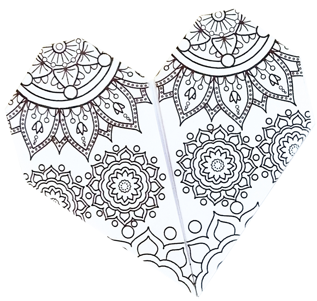 Mandala Colouring Origami, heart, 20 sheets, 15x15
