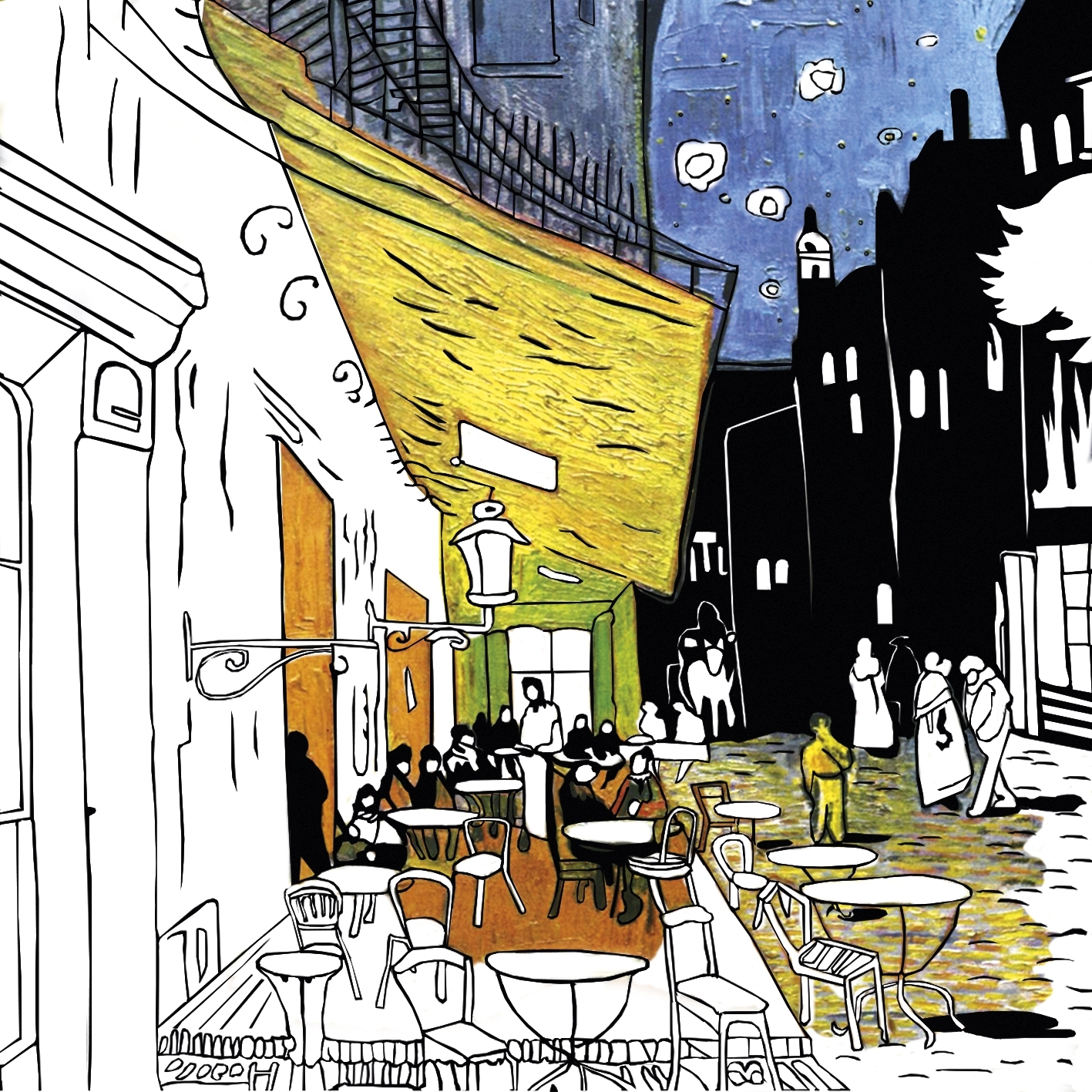 Coloring Art, Van Gogh, 4 motifs + folding frames