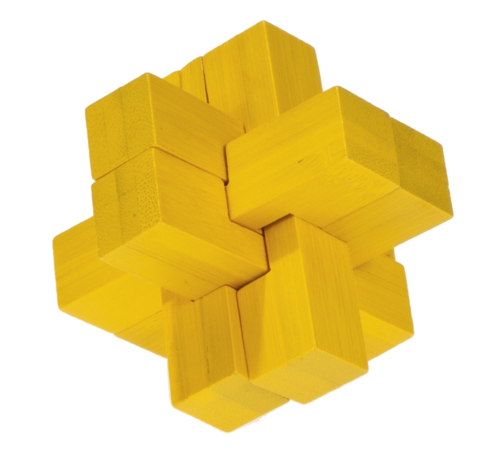 IQ-Test, bamboo puzzle, Block-Cross, yellow