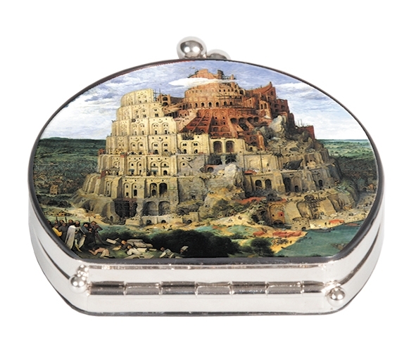 Pocket mirror, Bruegel, Tower, textile surface