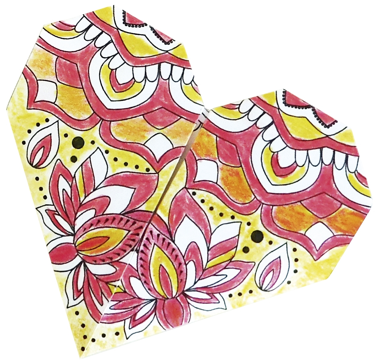Mandala Colouring Origami, heart, 20 sheets, 15x15
