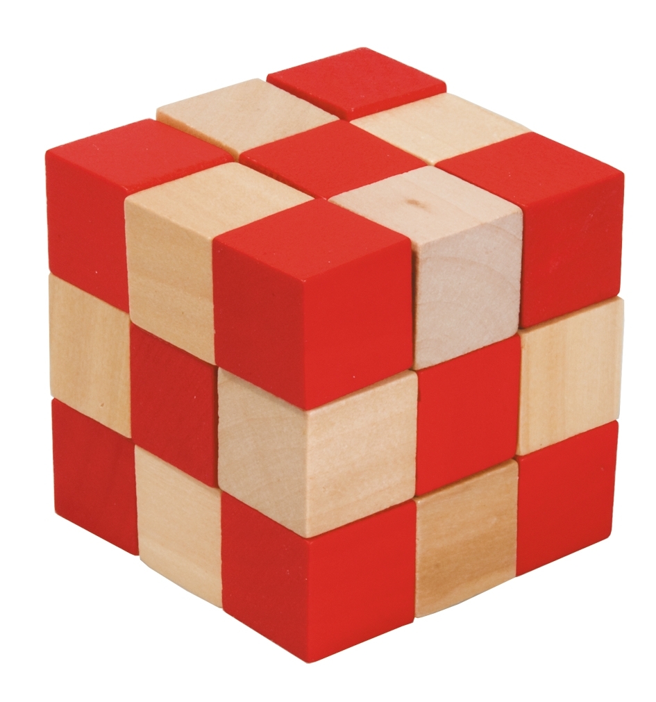 IQ-Test, Wooden cubes, natural/red