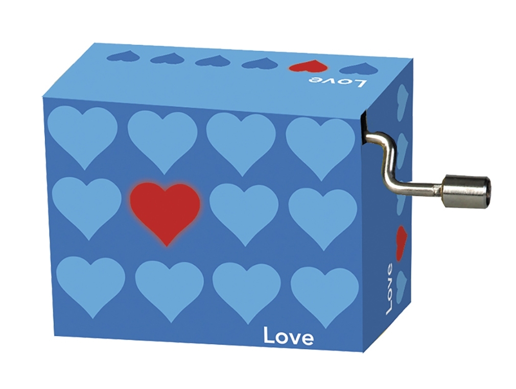 Music box, Happy Birthday, blue and red hearts