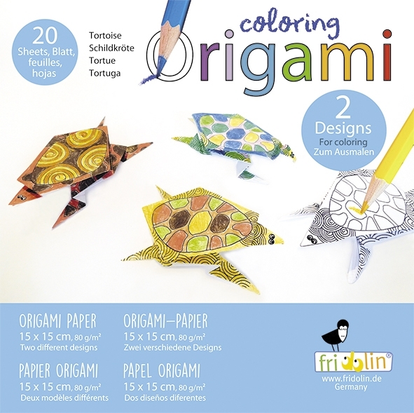 Colouring-Origami, Turtles, 20 sheets, 15x15 cm