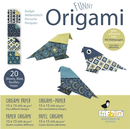 Funny Origami, Budgie, 20 sheets 15x15 cm