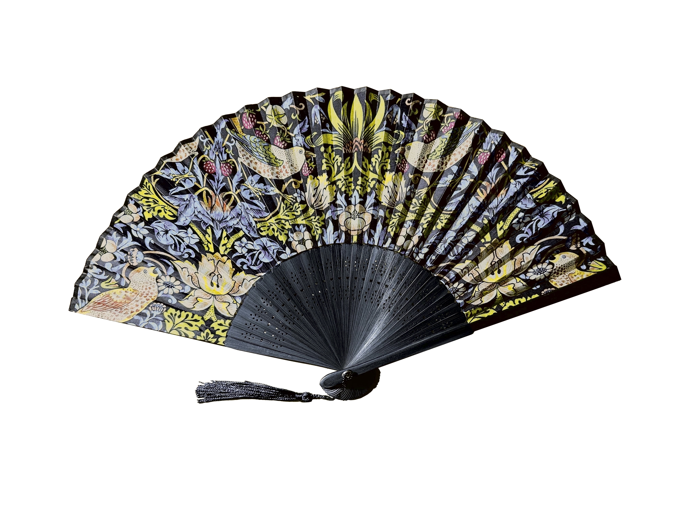 Fan, Morris, Strawberry Thief, with bag, bamboo