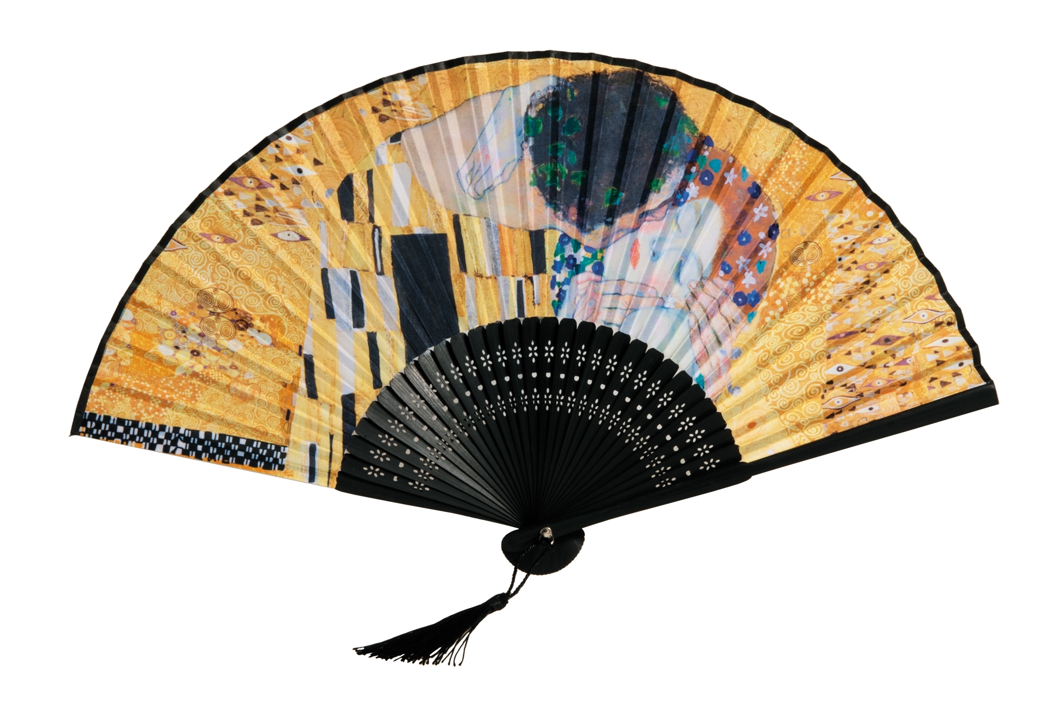 Fan, Klimt, The Kiss,  with bag, bamboo