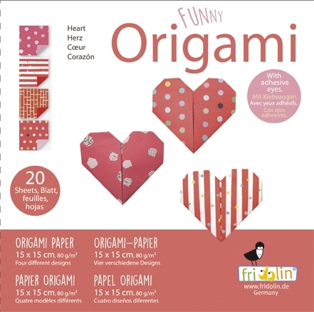 Funny Origami, Hearts, 20 sheets 15x15 cm