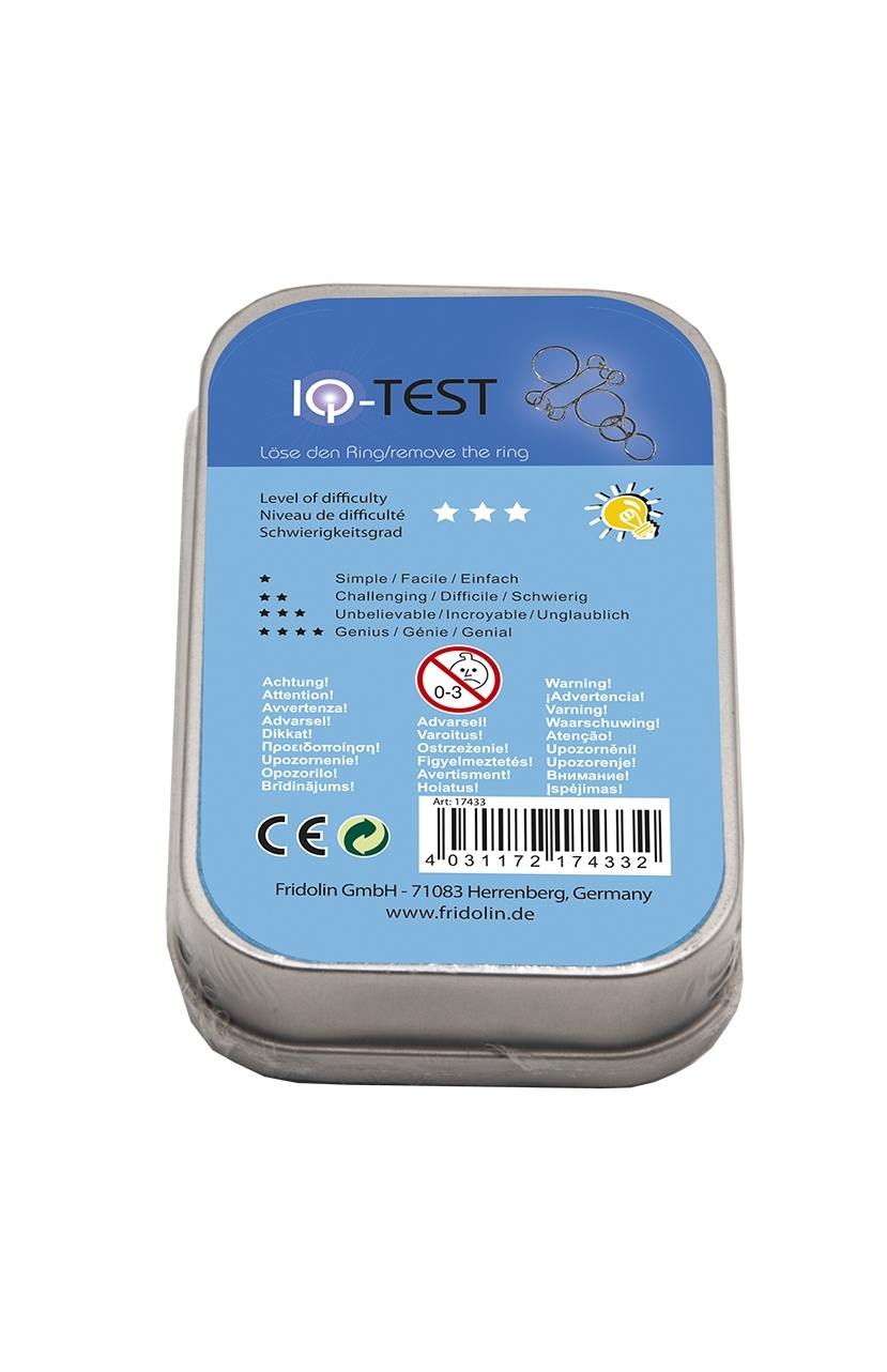 IQ-Test in a tin, Pin and Rings, metal