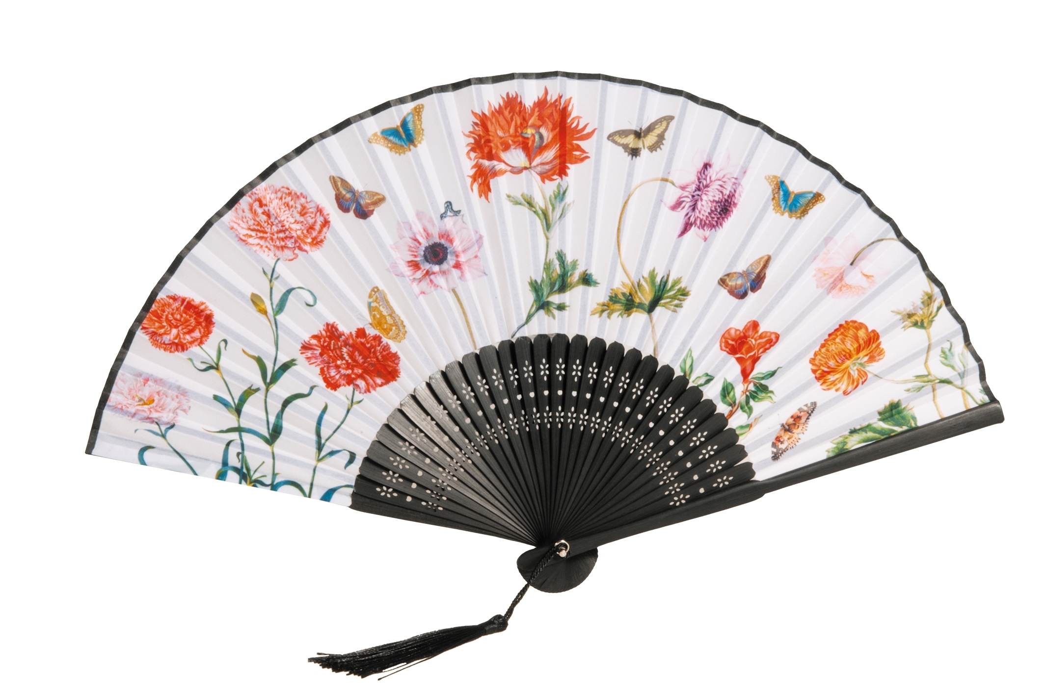 Fan, Merian, Flowers, with bag, bamboo
