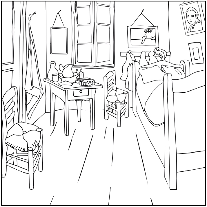 Coloring Art, Van Gogh, 4 motifs + folding frames
