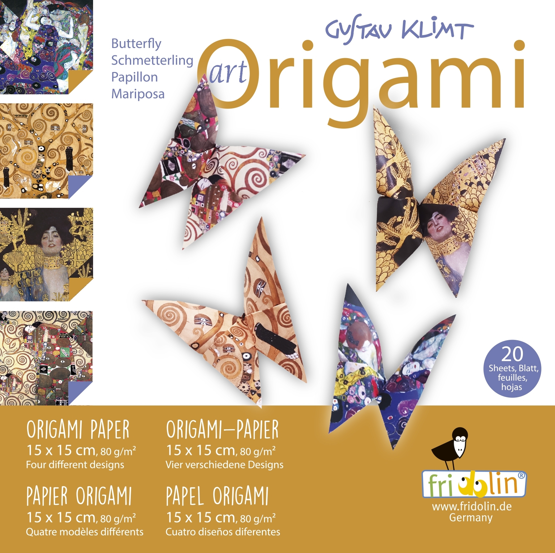Art-Origami, Butterfly, Klimt, 20 sheets 15x15 cm
