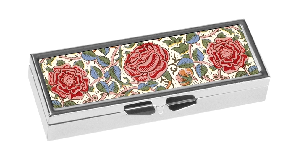 Pill box, 7-days, William Morris, Roses