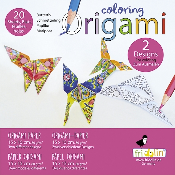 Colouring-Origami, butterflies, 20 sheets 15x15cm