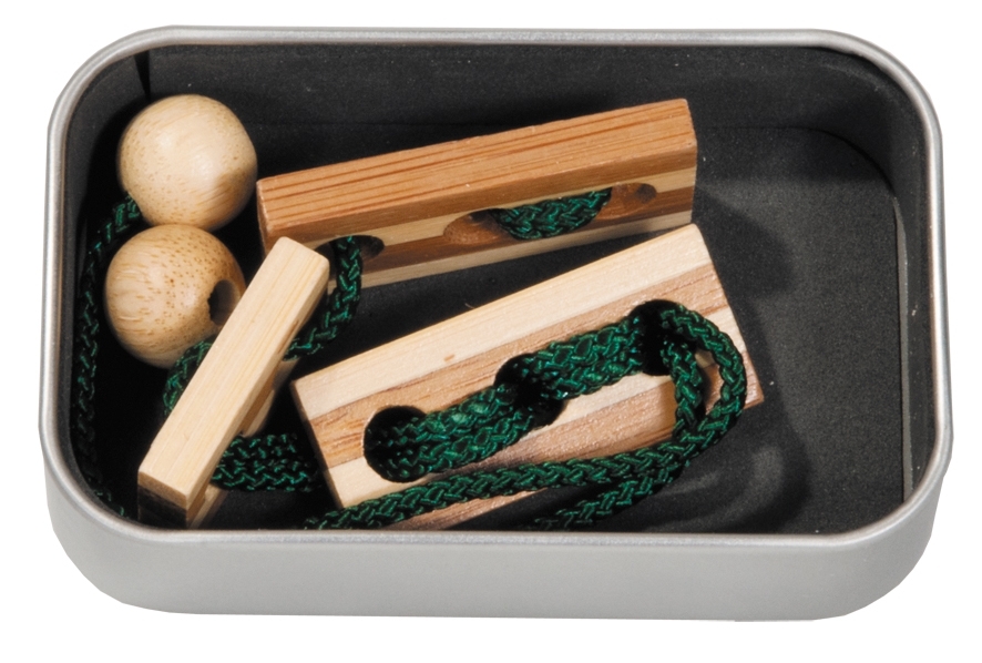 IQ-Test bamboo string-puzzle in a box, green