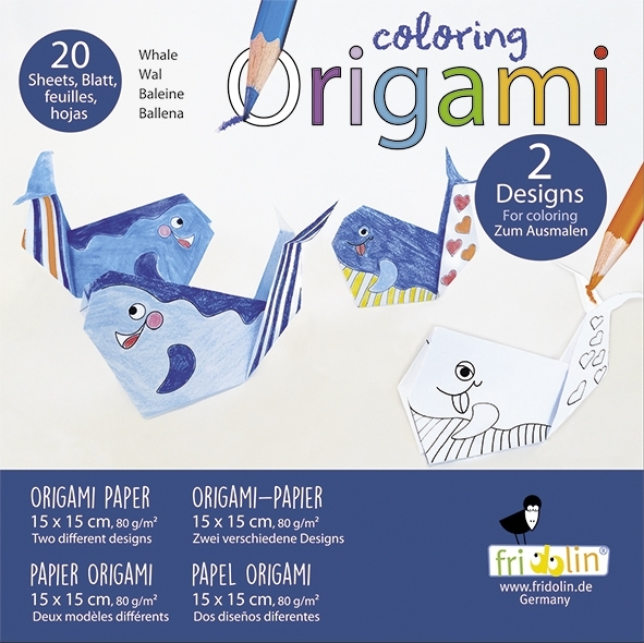 Colouring-Origami, Whales, 20 sheets, 15x15 cm