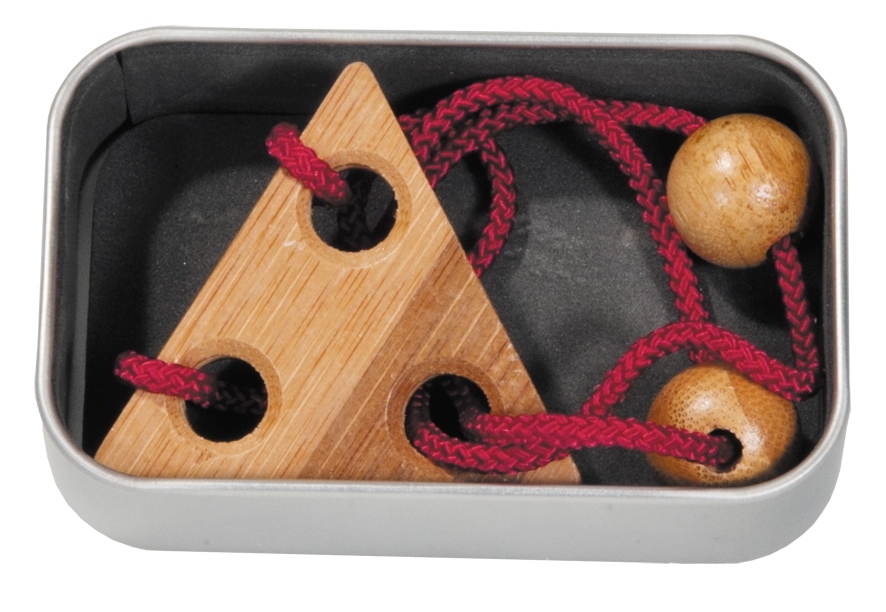 IQ-Test bamboo string-puzzle in a box, red