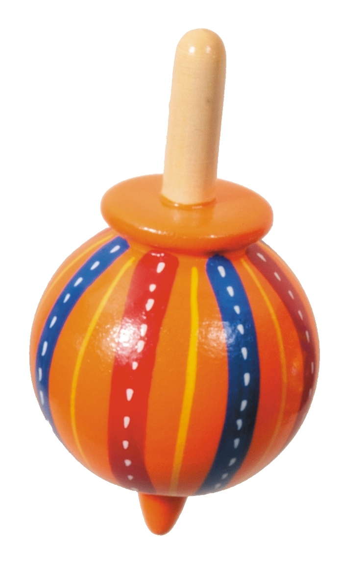 Wooden spinning top, Ethno, orange, striped