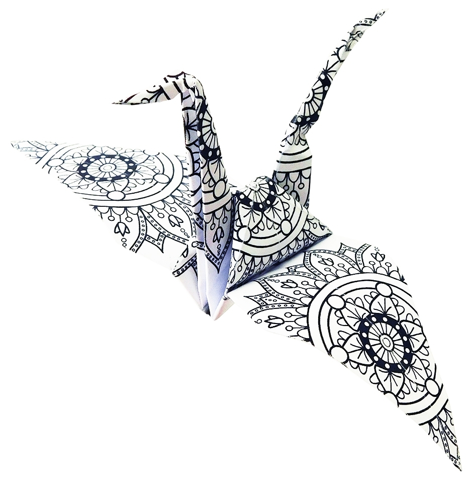 Mandala Colouring Origami, Crane, 20 sheets, 15x15