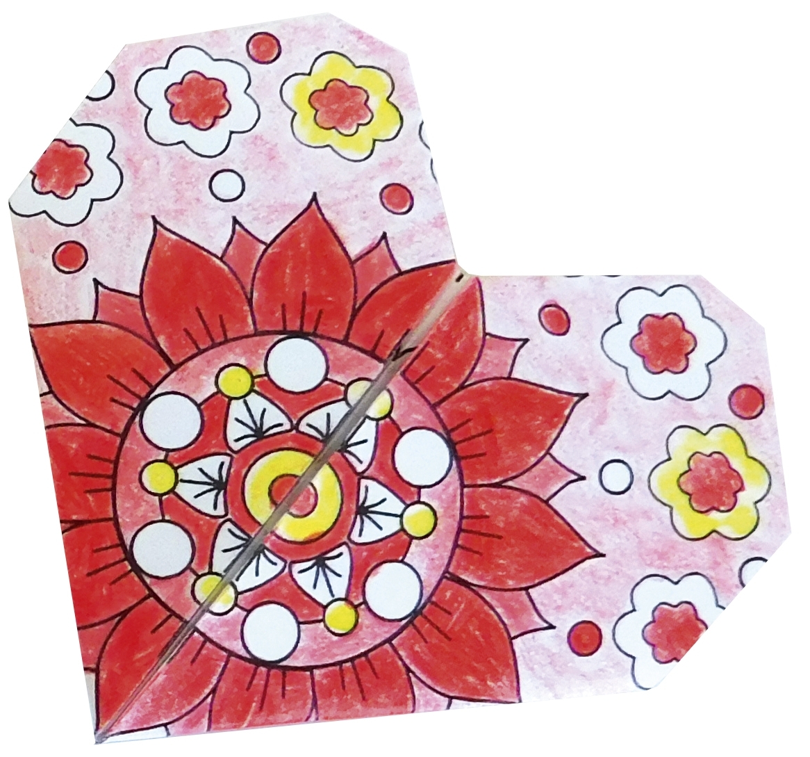 Mandala Colouring Origami, heart, 20 sheets, 15x15