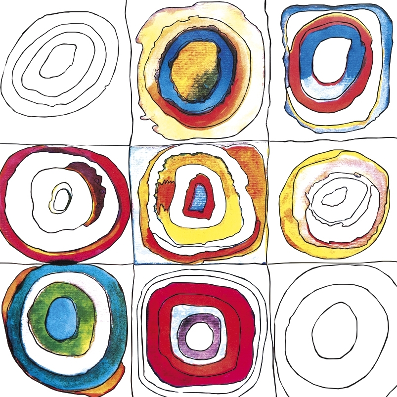 Coloring Art, Kandinsky, 4 Motive + Faltrahmen