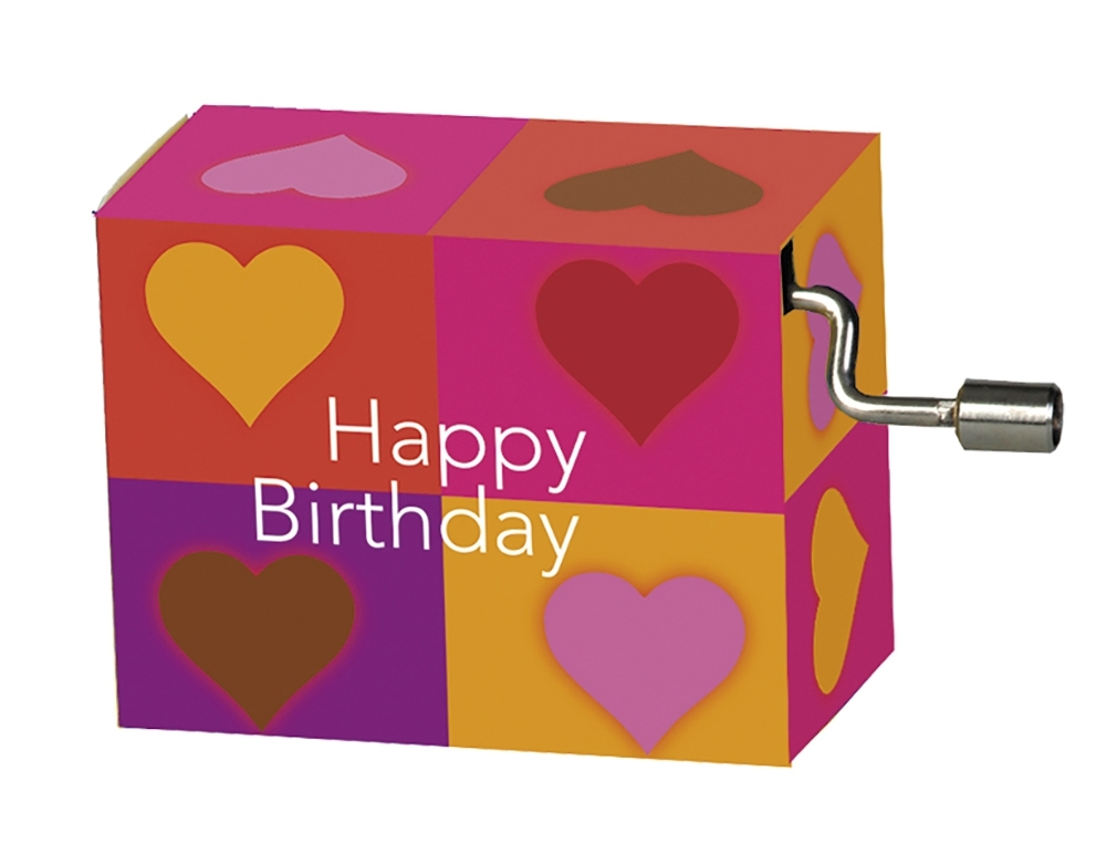 Music box, Happy Birthday, rectangles with hearts