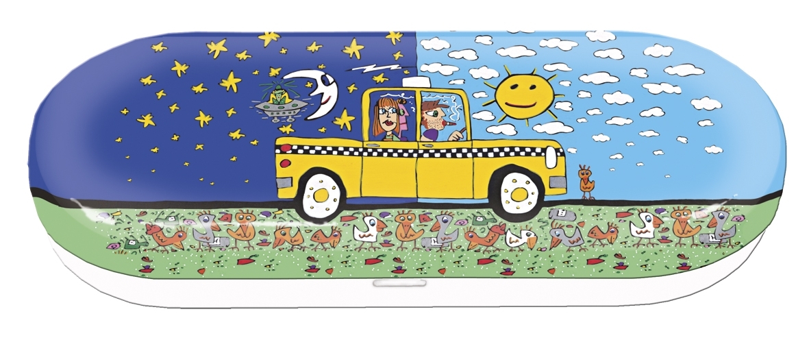 Spectacle case, James Rizzi, Taxi pigeons, metal