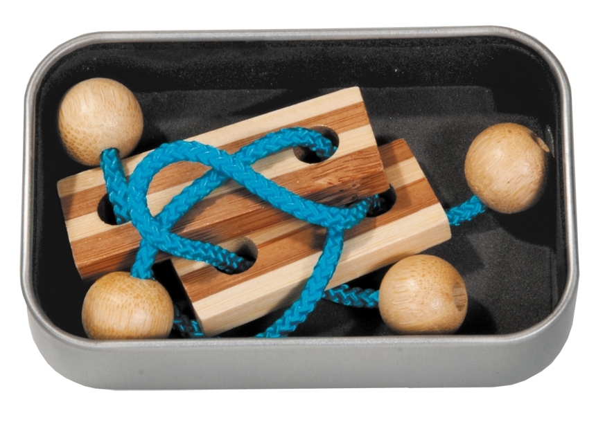 IQ-Test bamboo string-puzzle in a box, blue