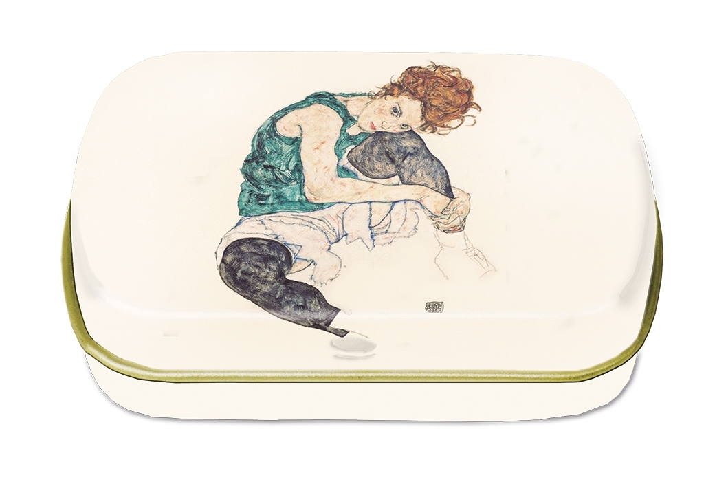 Mini box, Schiele, Seated Woman, metal