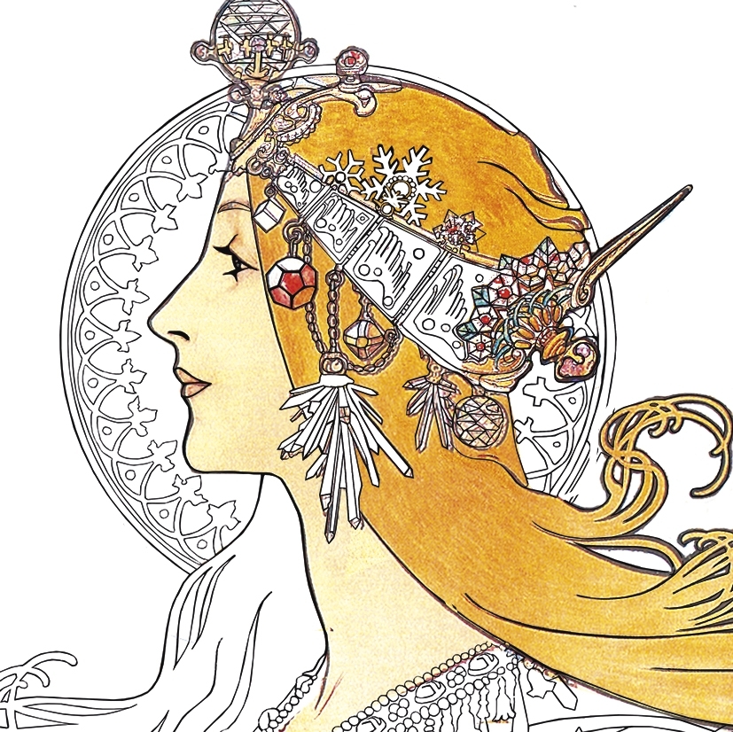Coloring Art, Art Nouveau, 4 motifs + fold. frame