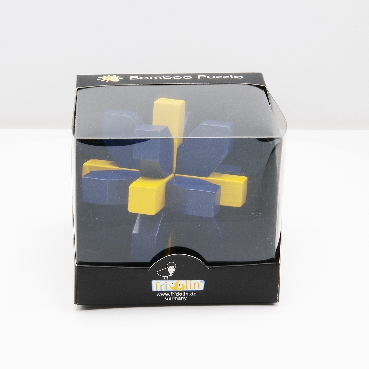 IQ-Test, bamboo puzzle, Crystal, blue, yellow