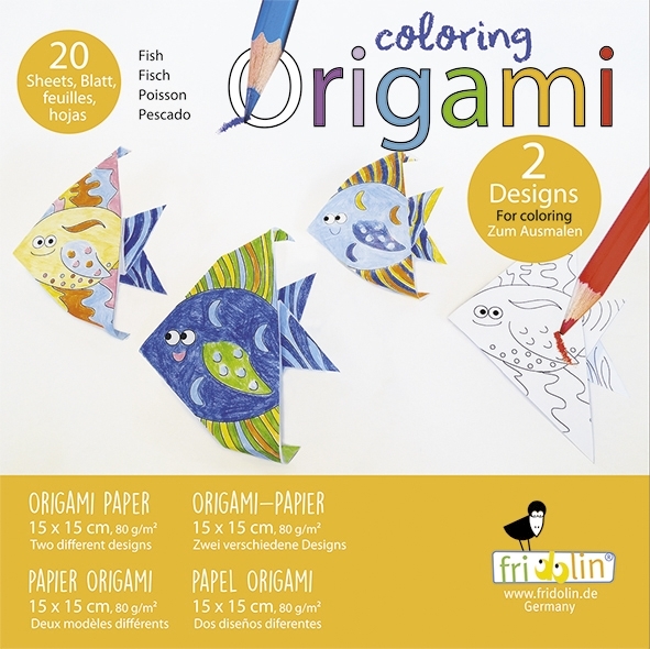 Colouring-Origami, fish, 20 sheets, 15x15 cm