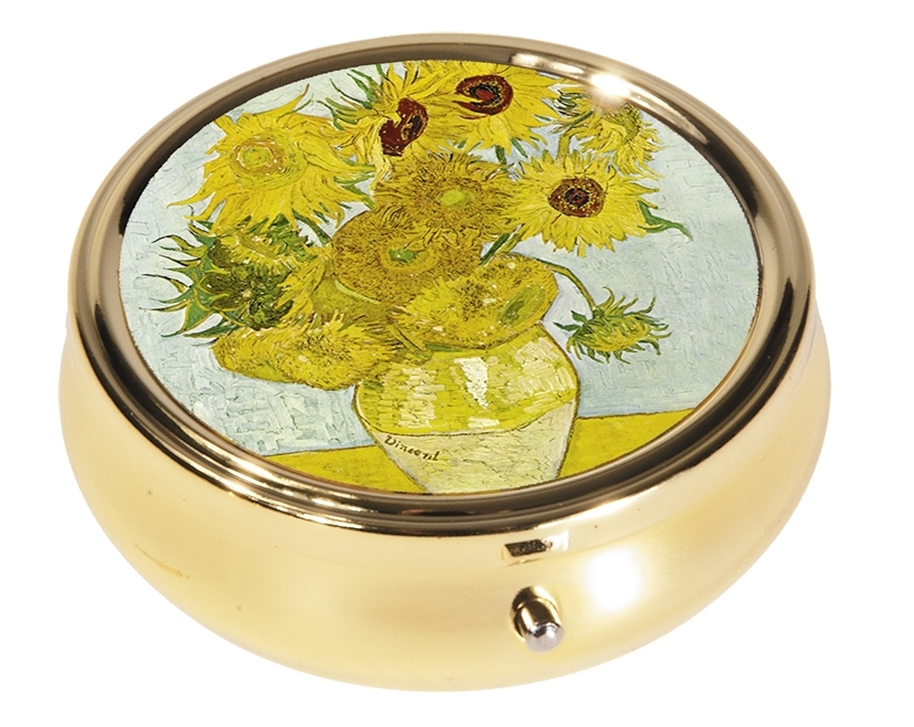 pillbox large, round, Van Gogh, Sunflowers