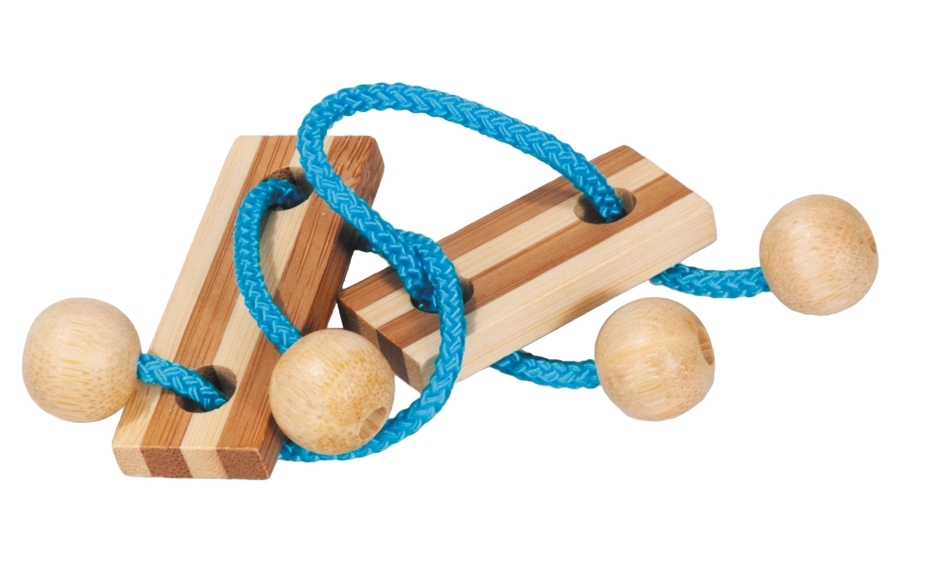 IQ-Test bamboo string-puzzle in a box, blue