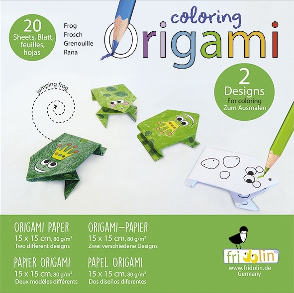 Colouring-Origami, frogs, 20 sheets, 15x15 cm