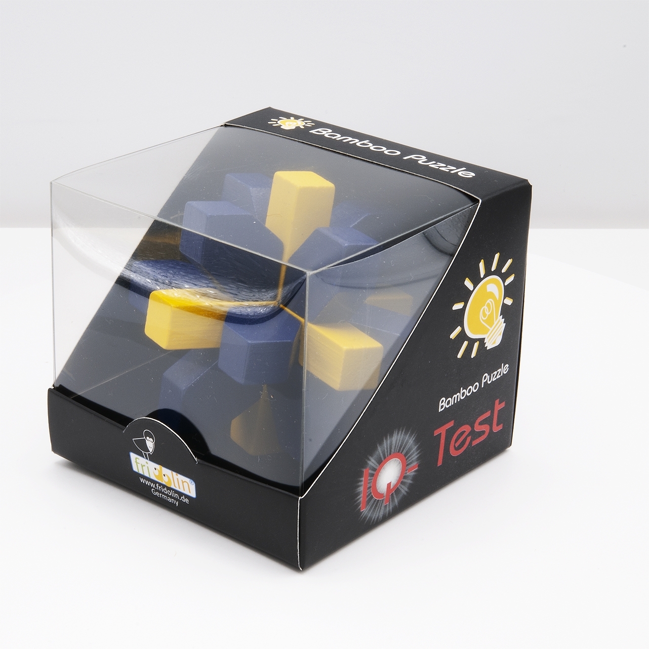 IQ-Test, bamboo puzzle, Crystal, blue, yellow