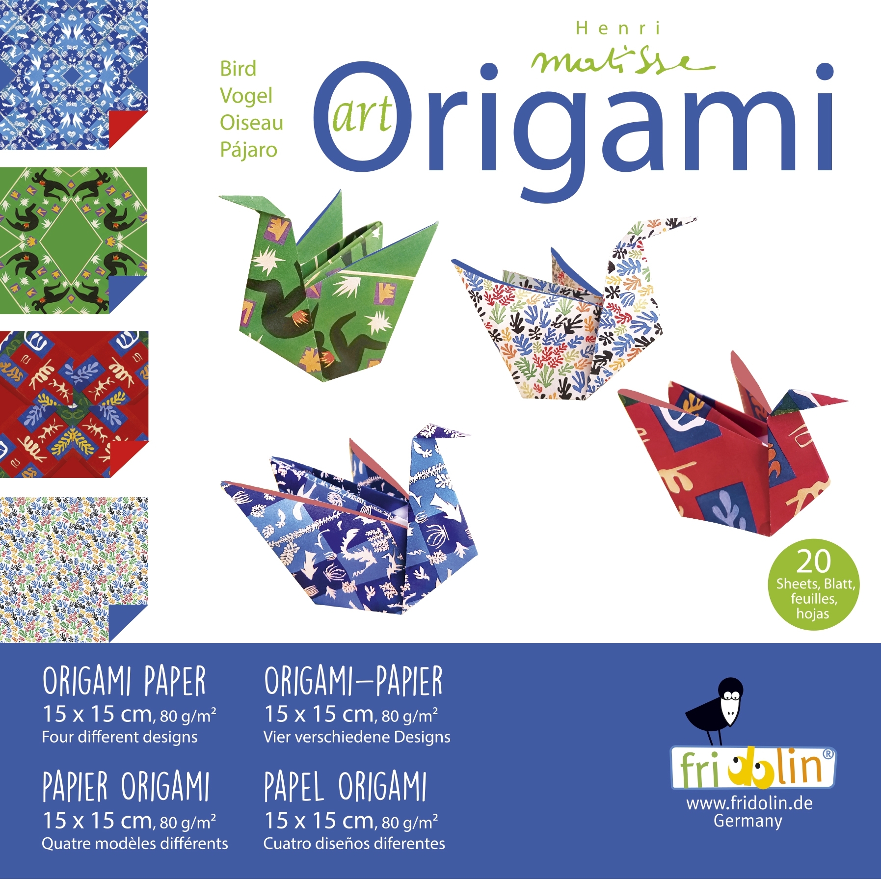 Art Origami, Birds, Matisse, 20 sheets, 15x15 cm