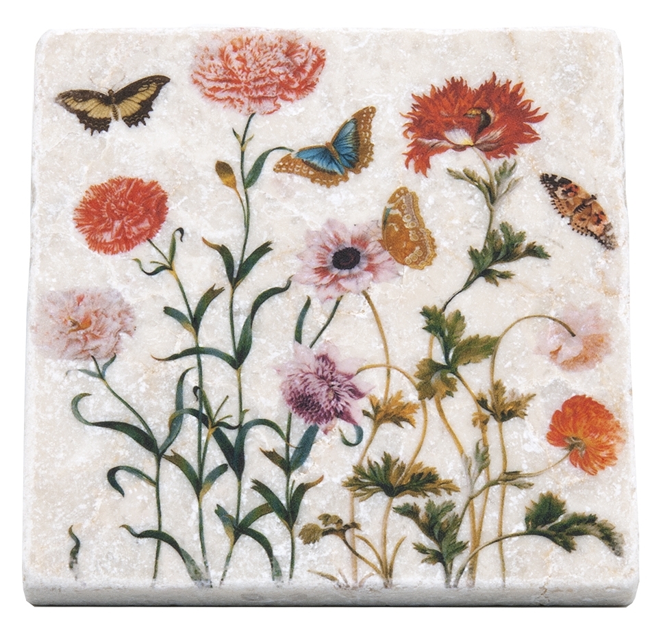 Marble coaster, Merian, Carnations and Roses