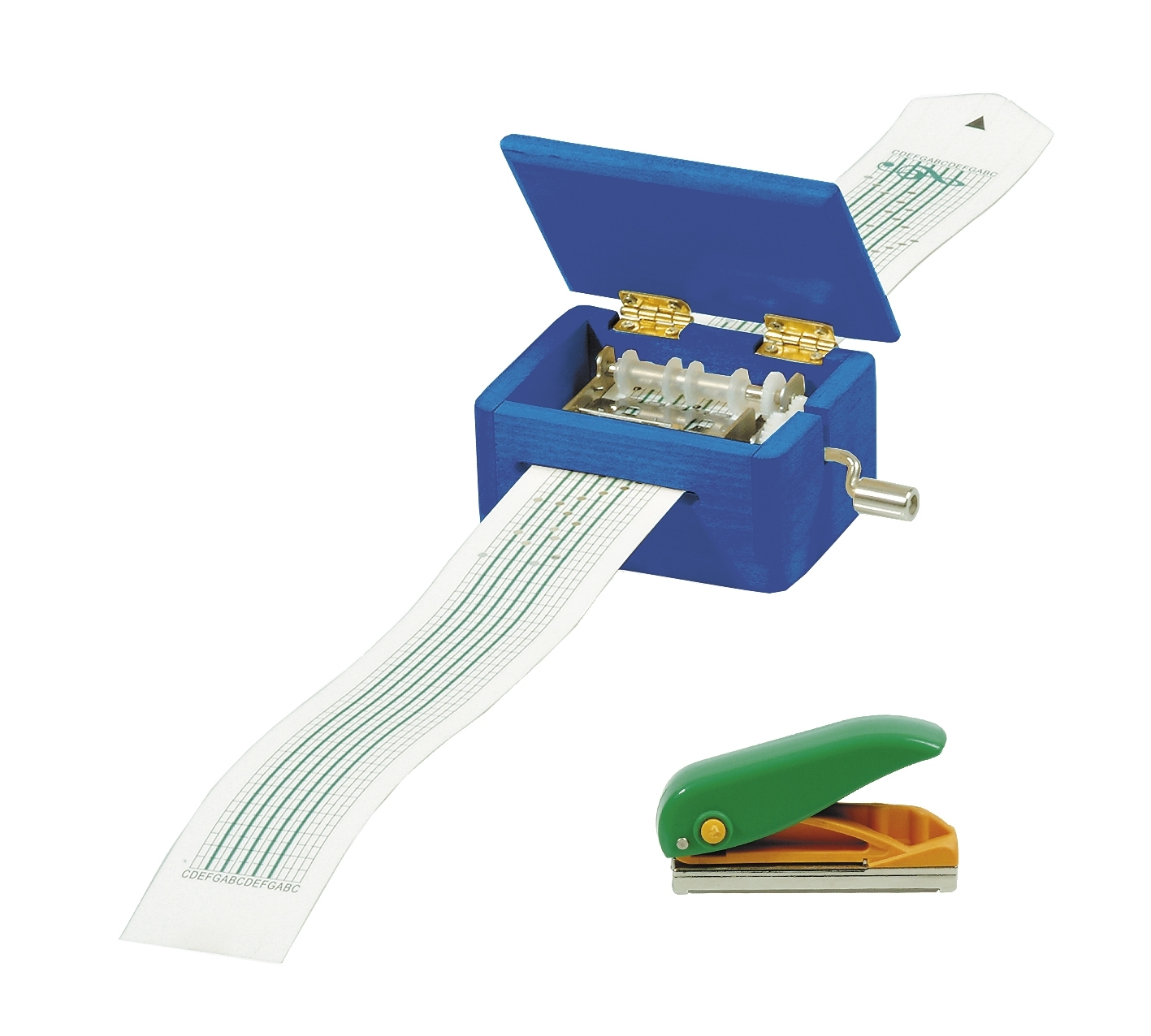 Music box for punched tapes, wooden case (blue)
