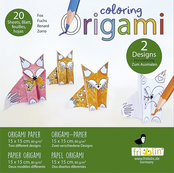 Colouring-Origami, foxes, 20 sheets, 15 x15 cm